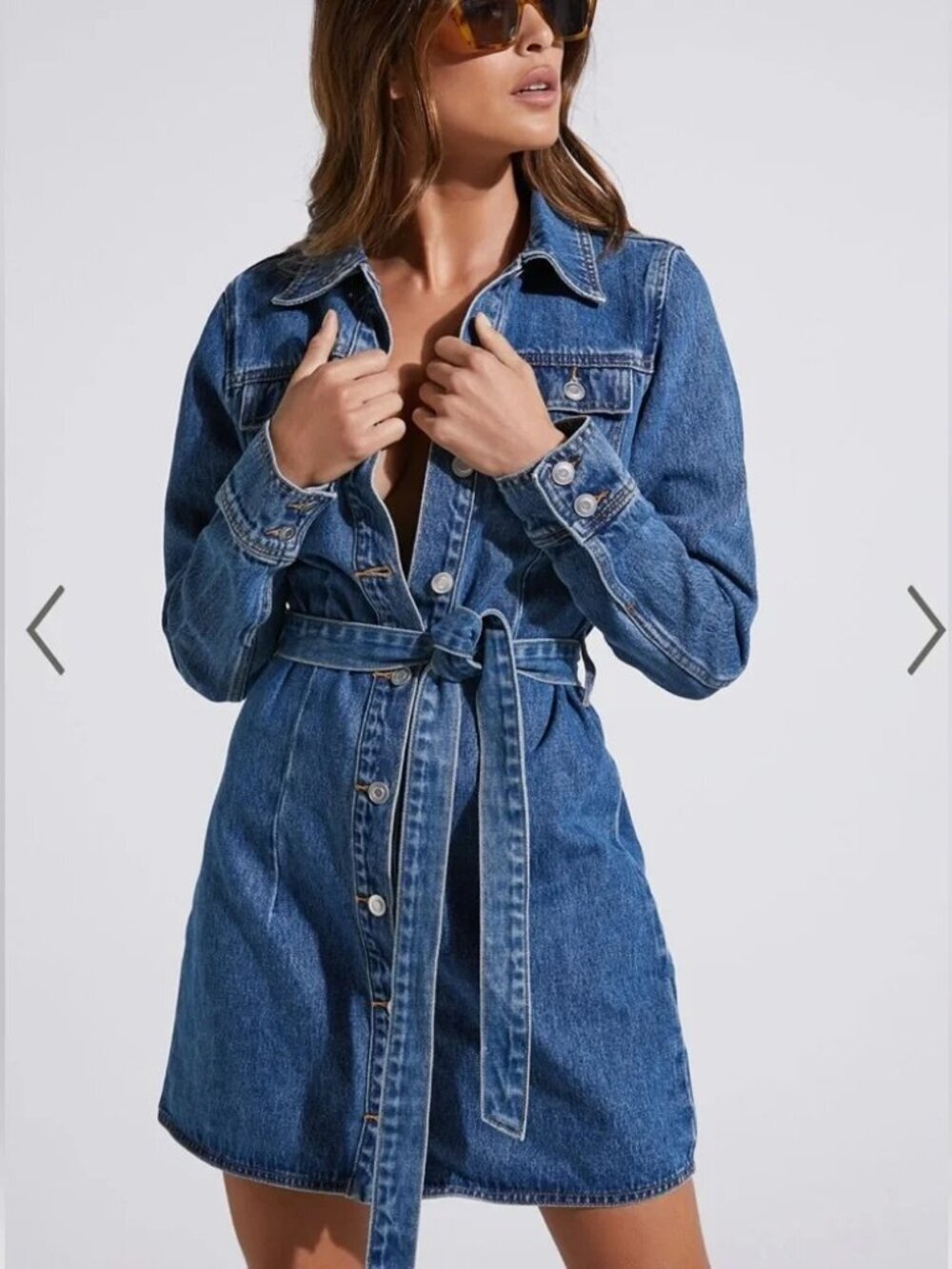 Showpo Enriquetta Denim Mini Dress size 12/L EUC Boho Western Minimalist Casual